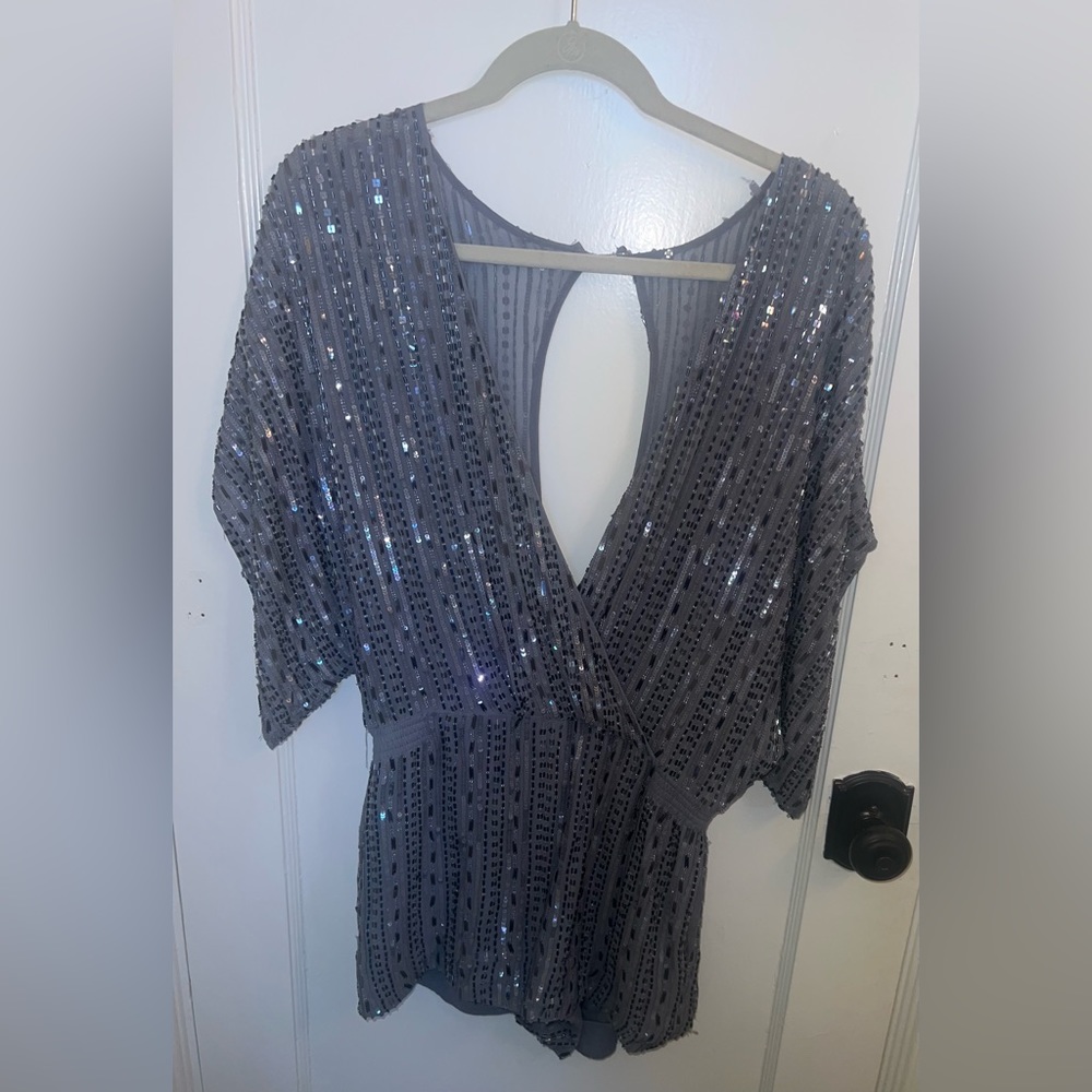 Parker Glitter Romper - Slate Gray Beaded
